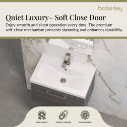 Balterley 600mm Wall Hung 1 Drawer Vanity, Woodgrain Anthracite, Pewter Handle in Grey - thumbnail 3