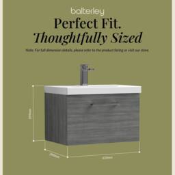 Balterley 600mm Wall Hung 1 Drawer Vanity, Woodgrain Anthracite, Pewter Handle in Grey - thumbnail 5