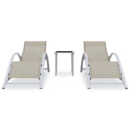 Berkfield Home Sun Loungers 2 pcs with Table Aluminium Cream in Beige - thumbnail 2