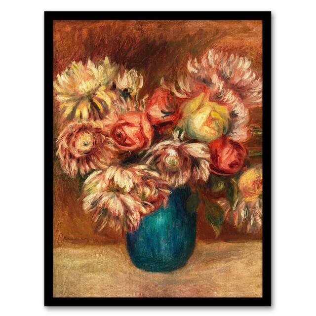Artery8 Pierre Auguste Renoir Framed Wall Art Print Flowers in a Green Vase in Pink - Size: A4 - image 1