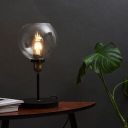 ValueLights Sheridan Pair of Industrial Glass Bowl Gold Trim Black Table Lamps - thumbnail 4