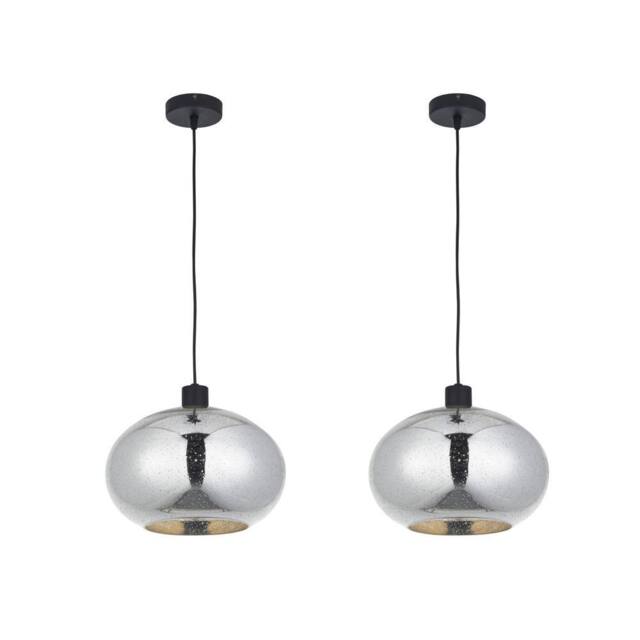First Choice Lighting Set of 2 Candra - Black & Chrome Bubbled Mercury Glass Pendant Lights in Silver - image 1