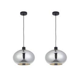 First Choice Lighting Set of 2 Candra - Black & Chrome Bubbled Mercury Glass Pendant Lights in Silver