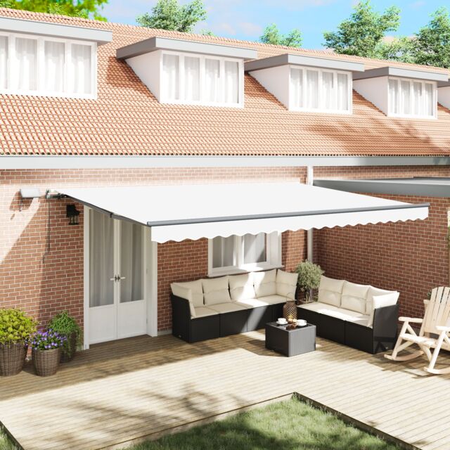 Berkfield Home Manual Retractable Awning with LED White 500x350 cm - image 1