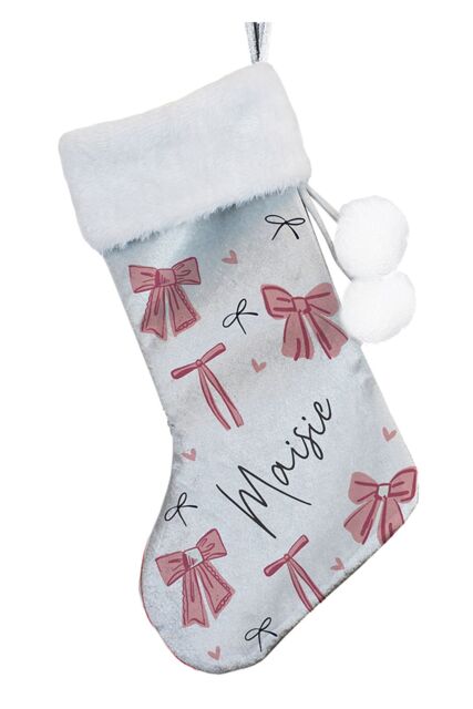 Personalised Memento Company Women's Personalised Pink Bow Christmas Stocking in Grey - image 1