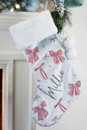 Personalised Memento Company Women's Personalised Pink Bow Christmas Stocking in Grey - thumbnail 4
