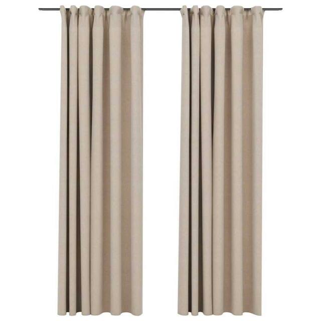Berkfield Home Linen-Look Blackout Curtains with Hooks 2 pcs Beige 140x225 cm - image 1