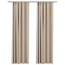 Berkfield Home Linen-Look Blackout Curtains with Hooks 2 pcs Beige 140x225 cm - thumbnail 1
