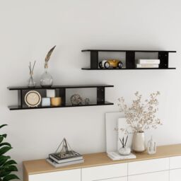 Berkfield Home Wall Shelf 2 pcs Black 105x18x20 cm Engineered Wood - Size: 105 x 18 x 20 cm - thumbnail 1