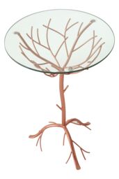 Orsina Branch Table in Rose Gold, Small Tree-Inspired Iron Table, Round Glass Top with Suction Cups, Feature Table in Gold - thumbnail 3