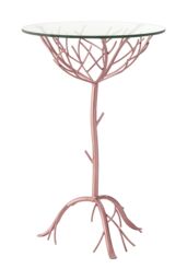 Orsina Branch Table in Rose Gold, Small Tree-Inspired Iron Table, Round Glass Top with Suction Cups, Feature Table in Gold