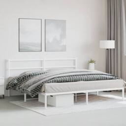 Berkfield Home Metal Bed Frame without Mattress with Headboard White 193x203cm - Size: 193x203 cm - thumbnail 4