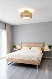 Living and Home Ceiling Light with Rattan and Fabric Double Shades in Natural - thumbnail 3