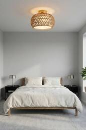 Living and Home Ceiling Light with Rattan and Fabric Double Shades in Natural - thumbnail 5