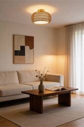 Living and Home Ceiling Light with Rattan and Fabric Double Shades in Natural - thumbnail 2
