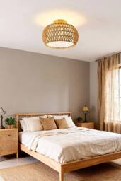 Living and Home Ceiling Light with Rattan and Fabric Double Shades in Natural - thumbnail 4