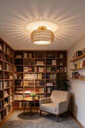 Living and Home Ceiling Light with Rattan and Fabric Double Shades in Natural - thumbnail 1