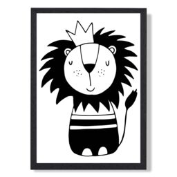 ARTZE Cute Black Lion Scandi Animal Framed Print SIZE: A3 with Black Frame - Size: A4 - thumbnail 1