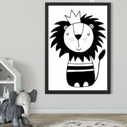 ARTZE Cute Black Lion Scandi Animal Framed Print SIZE: A3 with Black Frame - Size: A4 - thumbnail 2