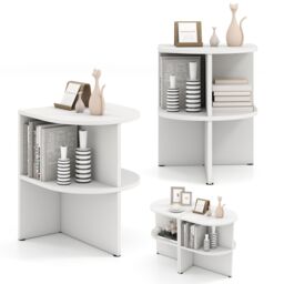 Gymax 2-Tier Wooden Nightstand Sofa End Table Half Round Side Table-White in White - thumbnail 6