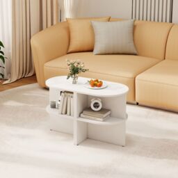 Gymax 2-Tier Wooden Nightstand Sofa End Table Half Round Side Table-White in White - thumbnail 7