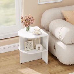 Gymax 2-Tier Wooden Nightstand Sofa End Table Half Round Side Table-White in White - thumbnail 3