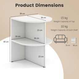 Gymax 2-Tier Wooden Nightstand Sofa End Table Half Round Side Table-White in White - thumbnail 2