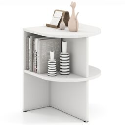 Gymax 2-Tier Wooden Nightstand Sofa End Table Half Round Side Table-White in White