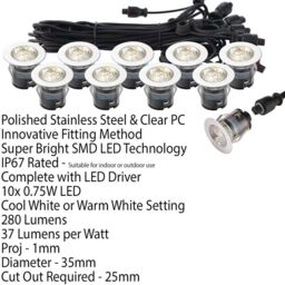 Loops IP67 Decking Plinth Light Kit 10x 35mm Colour Changing White Lamps Outdoor Rated - thumbnail 2