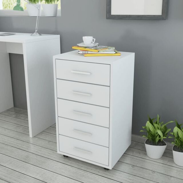 Berkfield Home Office Drawer Unit with Castors 5 Drawers White - image 1