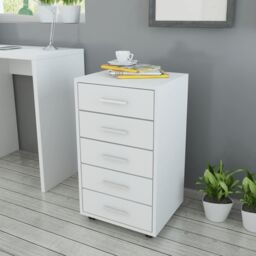 Berkfield Home Office Drawer Unit with Castors 5 Drawers White - thumbnail 1