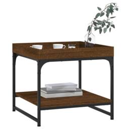 Berkfield Home Coffee Table Brown Oak 49.5x49.5x45 cm Engineered Wood - thumbnail 3