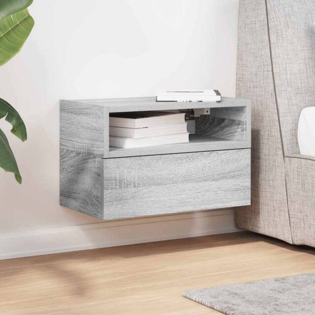 Berkfield Home Durable Wall-mounted Bedside Cabinet Grey Sonoma 45x26x28.5 cm - image 1