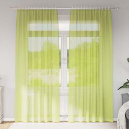 Berkfield Home Voile Curtains with Rod Pockets 2 pcs Apple Green - thumbnail 1