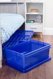 Wham Crystal 5 x 32L Stackable Plastic Storage Boxes with Lids in Blue - thumbnail 1