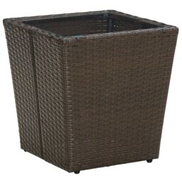 Berkfield Home Tea Table Brown 41.5x41.5x44 cm Poly Rattan & Tempered Glass