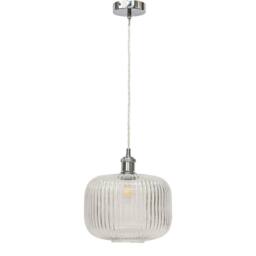 First Choice Lighting Set of 2 Batley Large - Clear Ribbed Glass Chrome Retro Pendants - thumbnail 2