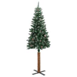 Berkfield Home Slim Christmas Tree with Real Wood & White Snow Green 180 cm - thumbnail 3