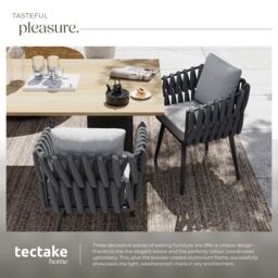 tectake Chair Set Of 2 Lugano in Dark Grey - Size: 2 Seater - thumbnail 4