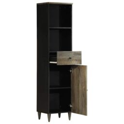 Berkfield Home Bathroom Cabinet 38x33x160 cm Solid Wood Mango in Black - Size: 38 x 33 x 160 cm - thumbnail 2