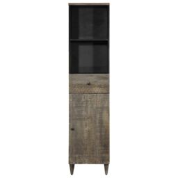 Berkfield Home Bathroom Cabinet 38x33x160 cm Solid Wood Mango in Black - Size: 38 x 33 x 160 cm - thumbnail 3