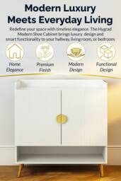 Hygrad Built to Survive Modern Shoe Cabinet with 2 Doors, Cupboard for 15 Pairs of Shoes in White