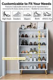 Hygrad Built to Survive Modern Shoe Cabinet with 2 Doors, Cupboard for 15 Pairs of Shoes in White - thumbnail 5