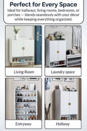 Hygrad Built to Survive Modern Shoe Cabinet with 2 Doors, Cupboard for 15 Pairs of Shoes in White - thumbnail 3