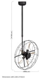 Orsina Vintage Fan Design Ceiling Light, Ceiling Fixture With 5 Exposed Bulb Holders, Industrial Light Fitting in Black - thumbnail 2