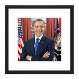 Artery8 Souza Portrait US President Barack Obama Photo 8X8 Inch Square Wooden Framed Wall Art Print Picture with Mount in Black - thumbnail 1