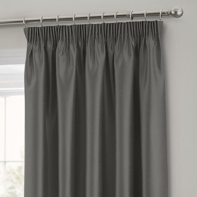 Intimates Faux Silk Pencil Pleat Curtains in Charcoal - Size: 117 cm width x 137 cm drop