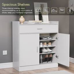 HD Designs Dalby 2 Door 1 Drawer Shoe Cabinet Storage in White - thumbnail 4