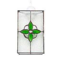 Happy Homewares Traditional Clear Glass Tiffany Style Pendant Light Shade with Coloured Panels in Green