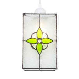 Happy Homewares Traditional Clear Glass Tiffany Style Pendant Light Shade with Coloured Panels in Green - thumbnail 2